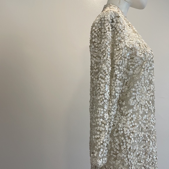 Vintage Full White Sequined Jacket SzSM - Picture 7 of 14